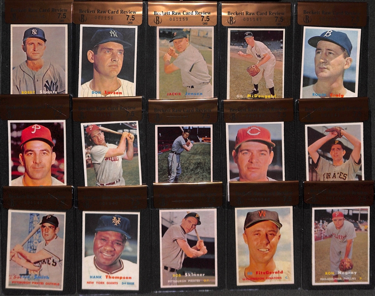 Lot of 15 - 1957 Topps Graded Baseball Cards - All Graded BVG 7.5 - w. Bobby Shantz